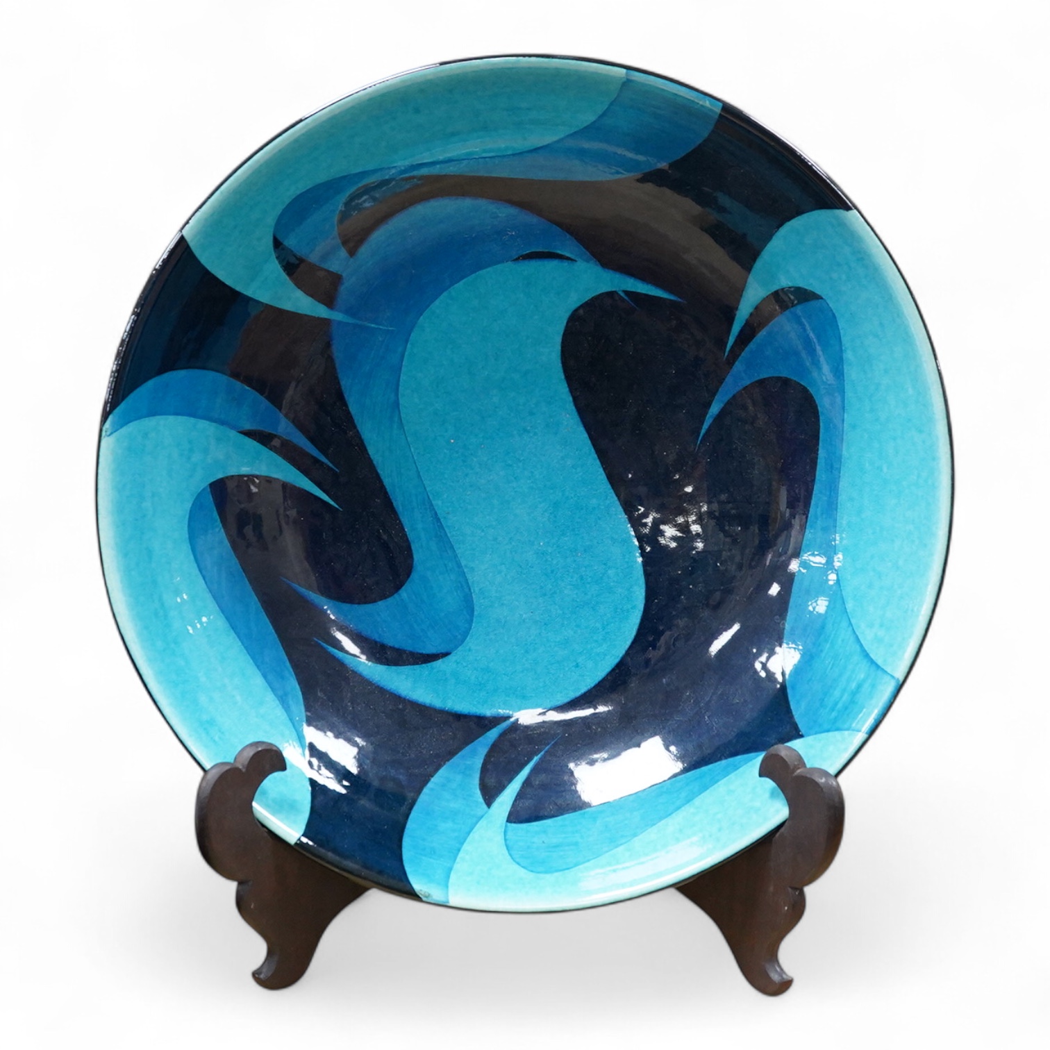 Jane Cox, (b.1962) 'Aquitaine' turquoise pottery dish, incised mark, 36cm in diameter